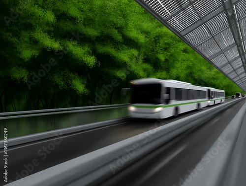 Obraz na płótnie Futuristic urban transport tunnel with lush green foliage w salonie