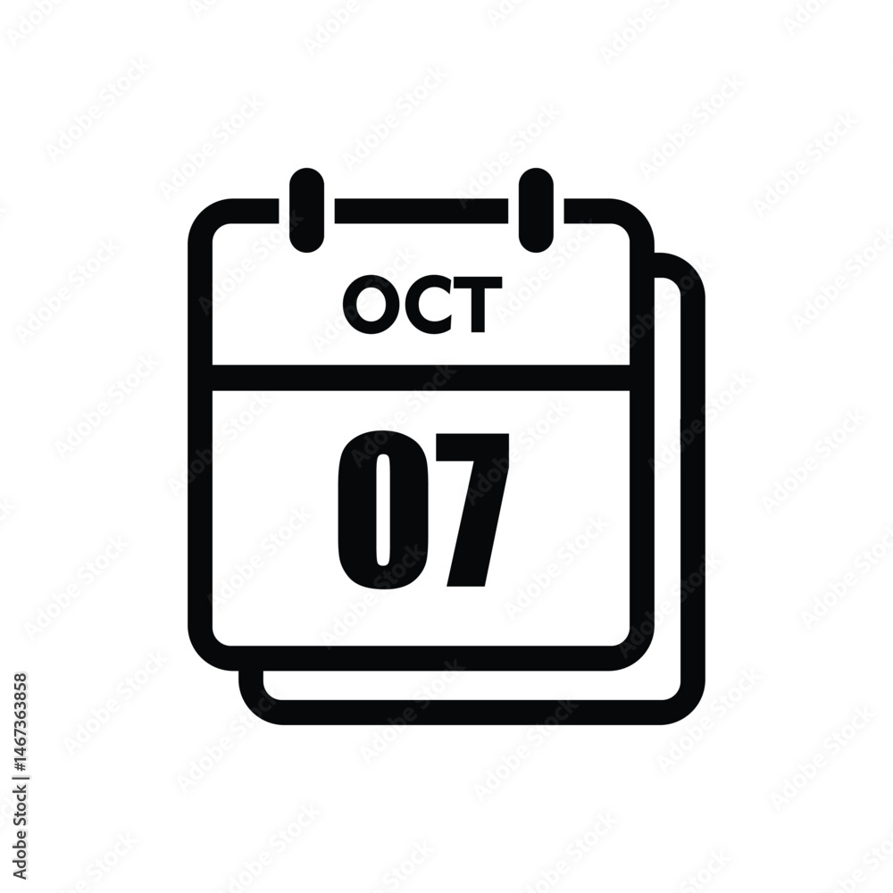 calender icon, 07 october icon with white background calender icon, 07 october icon with white background