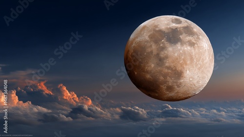 Obraz na płótnie Full moon, reddish hue, above clouds at night w salonie