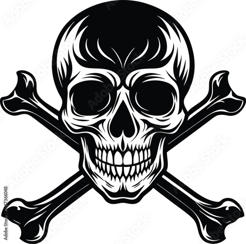 A spooky skull and crossbones vector illustration on black symbolizes death and danger