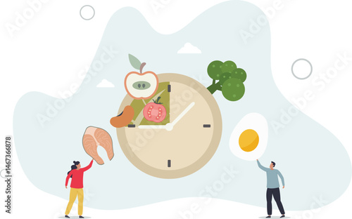 Intermittent fasting with time window for food eating. Healthy diet for weight loss and blood sugar control. character life .