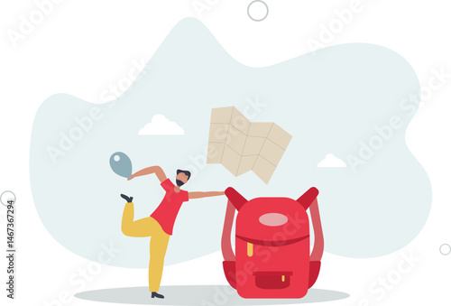 People hobbies and favorite activities.male traveler with a backpack and a map of the area. character life .