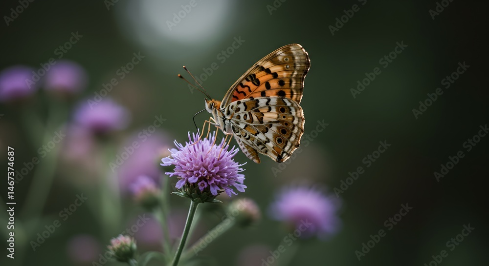 Obraz premium Macro photography of butterfly on purple flower nature wildlife insect pollination summer meadow garden scene