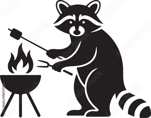 Raccoon roasting marshmallows icon vector silhouette
