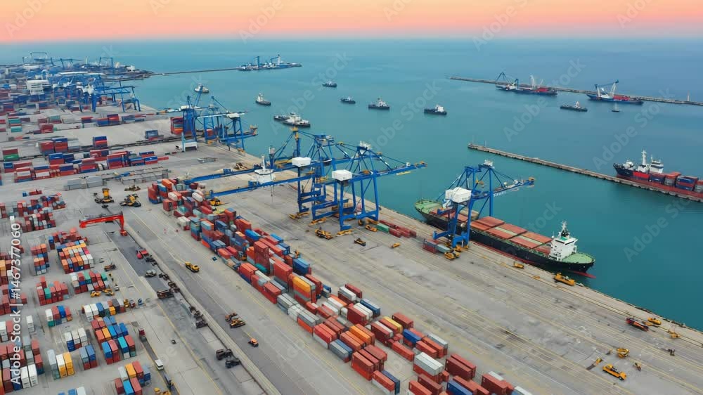 A container terminal that serves as a hub for ocean and land transport of sea containers