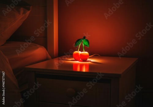 Obraz na płótnie Ambient cherry lamp on bedside table in warm cozy bedroom setting w salonie