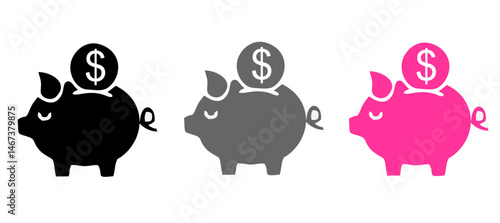 llustration of piggy banks in different colors. each piggy bank has a coin being saved inside