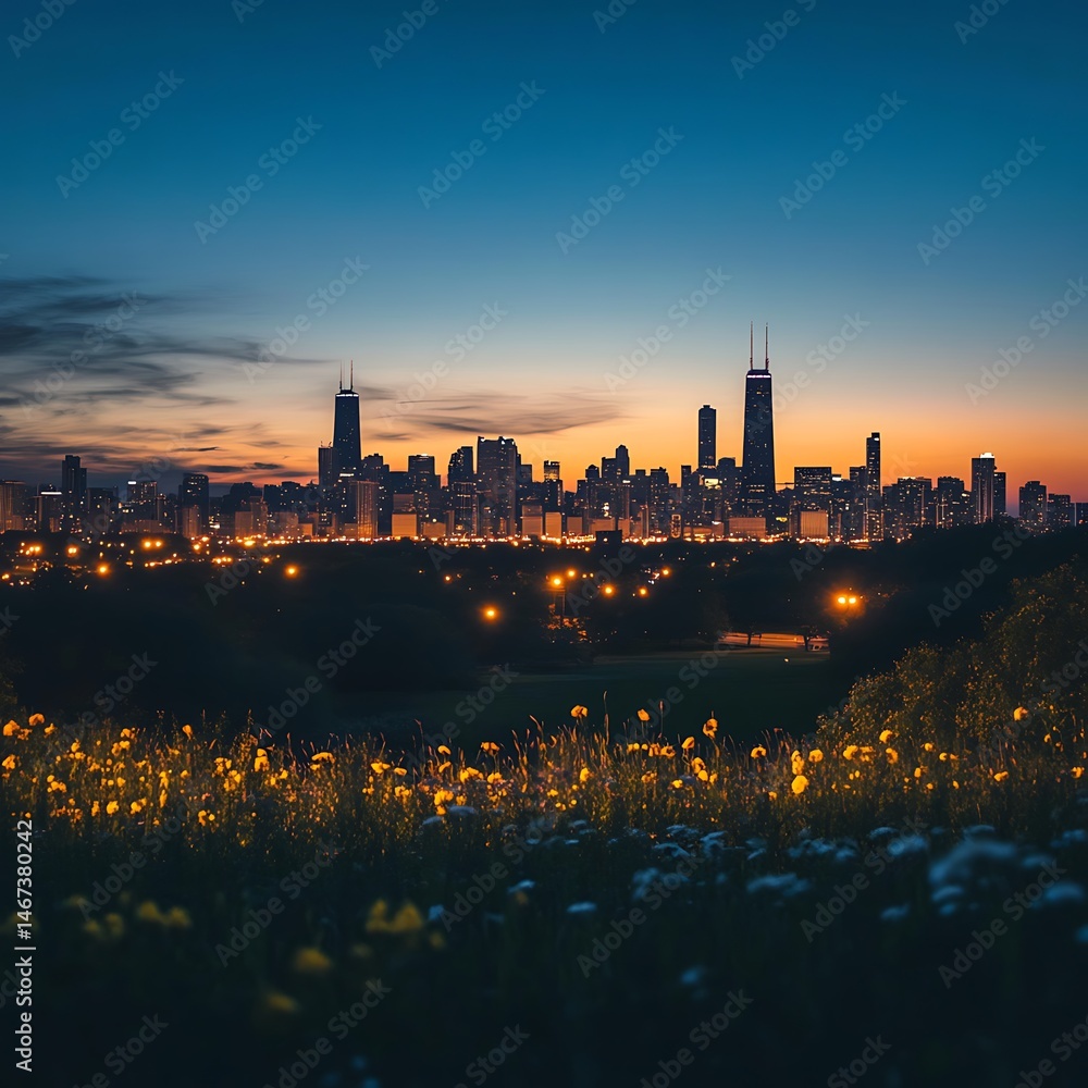Fototapeta premium River Overlook With Scenic Urban Skyline And Vibrant City Buildings High Resolution Picture