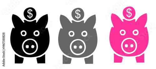 llustration of piggy banks in different colors. each piggy bank has a coin being saved inside