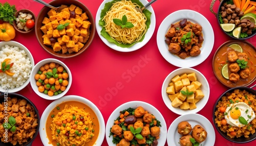 Wallpaper Mural A table full of bowls of food presenting various delicious meals from different culinary traditions Torontodigital.ca