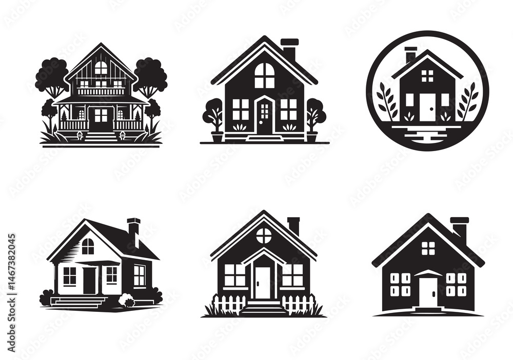 Fototapeta premium Home Silhouette Vector Set