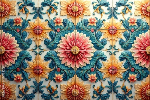 Intricate floral motif flawlessly tiles, offering elegance and continuity , seamless, retro, summer