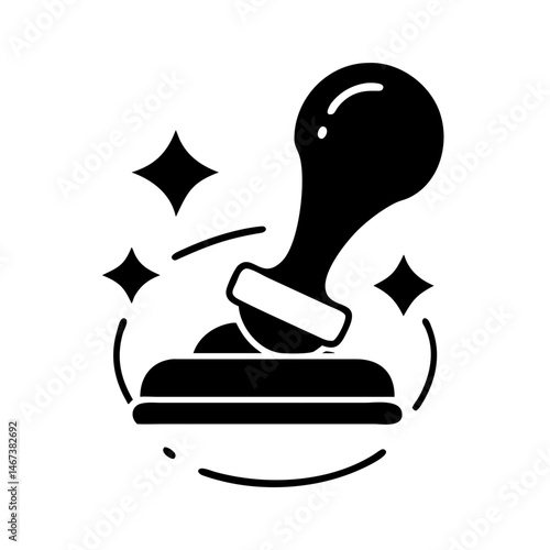 Silhouette Stamp Icon with Sparkles Suggesting Official Business Approval Process