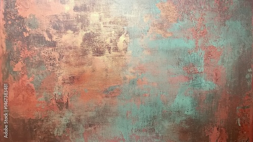 Rustic elegance emanates from a scratched and oxidized copper panel adorned with vibrant brown-red rust stains, showcasing an exquisite retro-style aura