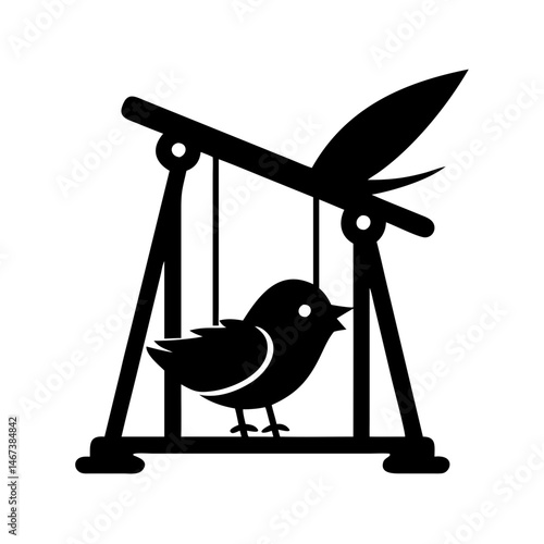 Stylized Silhouette Depicting a Bird in a Cage with Unique Design