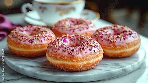 Wallpaper Mural Pink frosted donuts with rose petals Torontodigital.ca