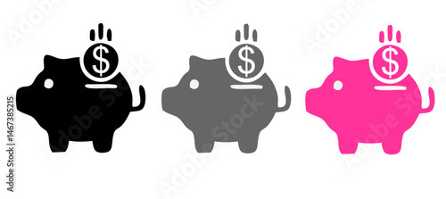 llustration of piggy banks in different colors. each piggy bank has a coin being saved inside