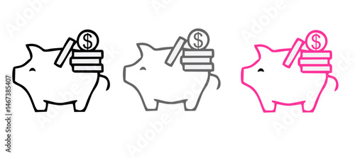llustration of piggy banks in different colors. each piggy bank has a coin being saved inside