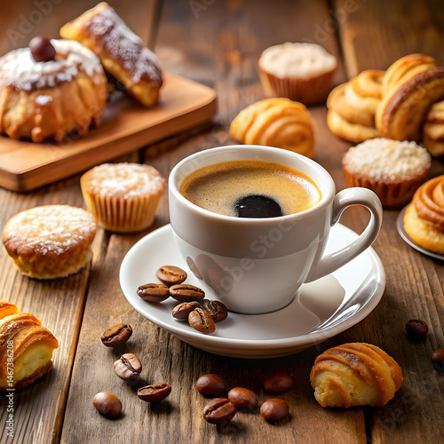 Wallpaper Mural Warm espresso coffee with sweet pastries Torontodigital.ca