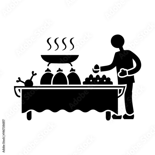 Self service buffet line at a catered event with person serving