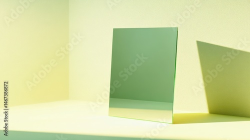Rectangular mirror reflecting light in a corner.
