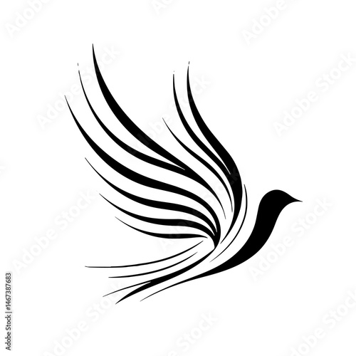 Stylized dove graphic, black and white, symbolizing peace and freedom