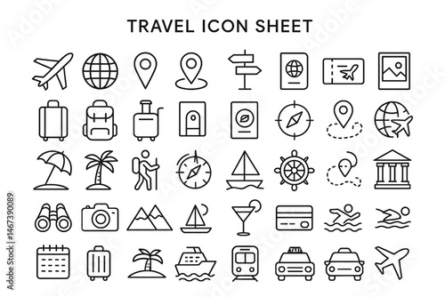 Iconic Journeys: A curated collection of travel icons, each a symbol of adventure, discovery, and the allure of exploration.