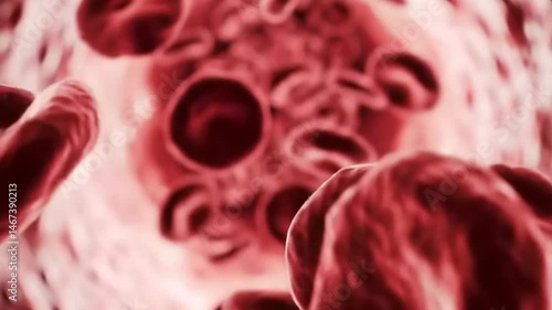 Animated Red Blood Cells Flowing Through Blood Vessels in Microscopic Scale Simulation Of Red Corpuscles Moving Thru Artery