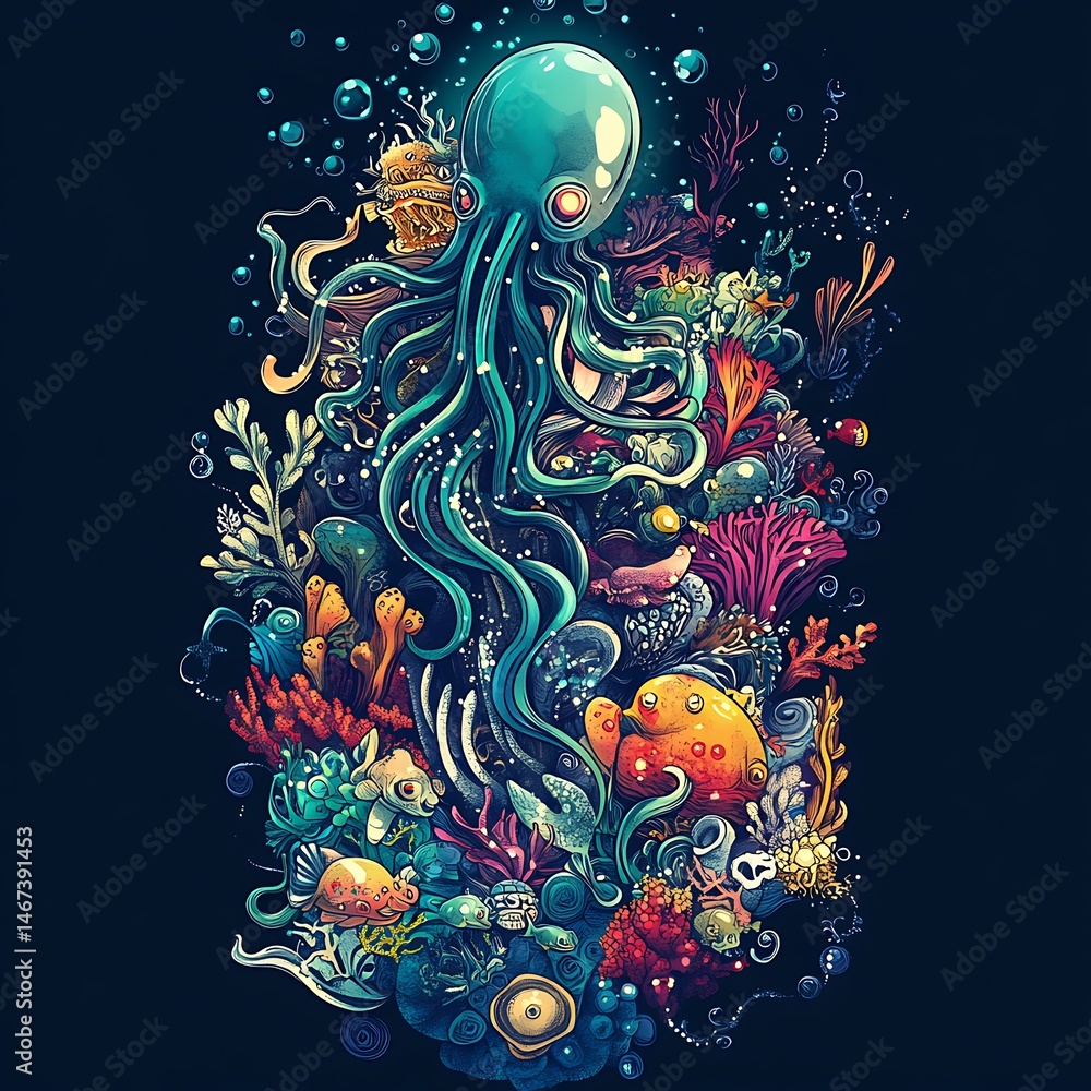 Underwater Octopus Coral Reef Art Design Underwater Octopus Coral Reef Art Design