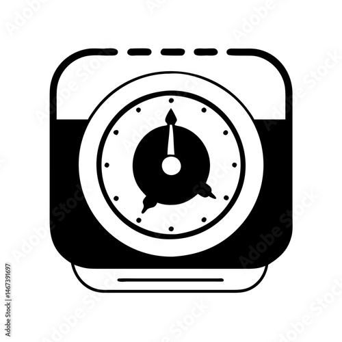 Stylized black and white image of an alarm clock showing a certain time