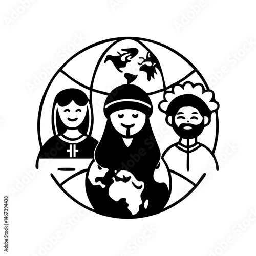 Global unity represented by diverse people holding the world in harmony
