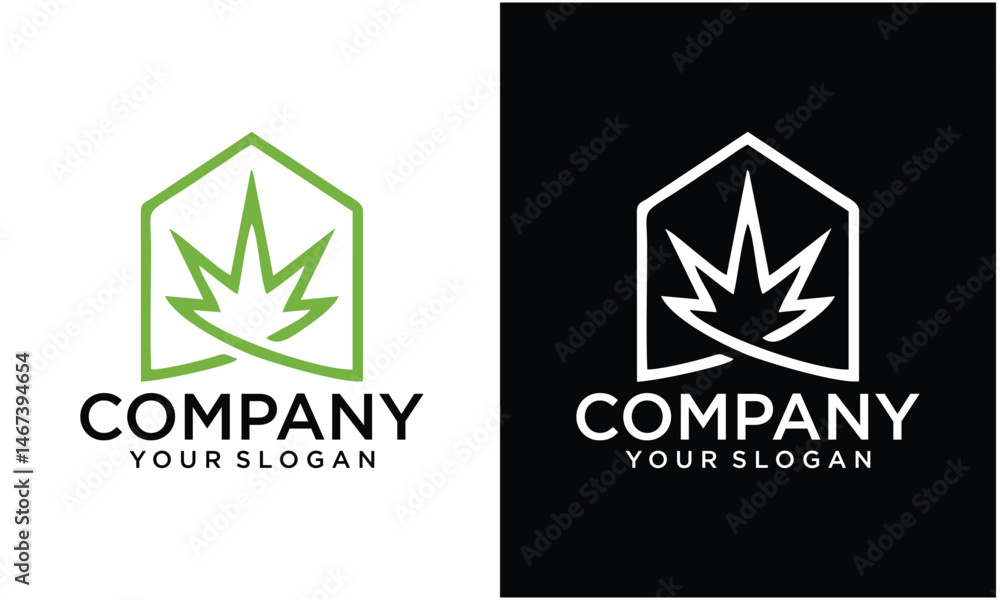 Naklejka premium Creative Elegant Minimalist Comfort House Real Estate Logo with leaf