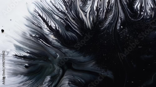 Dense black ink spreads outward with electric fraying tendrils