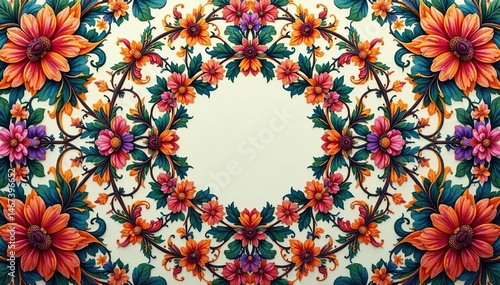 Intricate floral textile design, repeating motif , nature, design