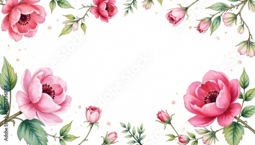 Delicate watercolor floral pattern on white background, petal, vine