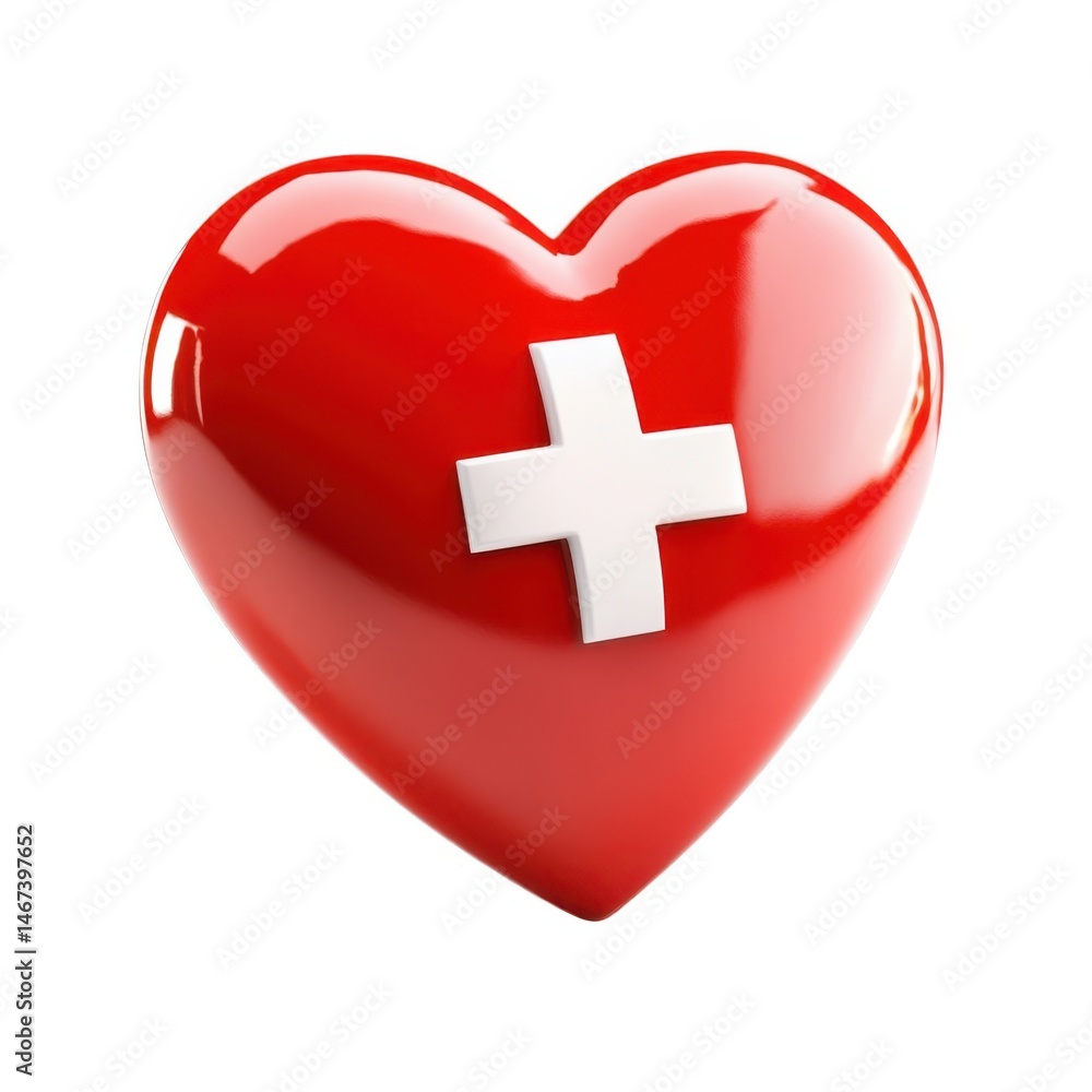 Red heart with cross symbol on white background Red heart with cross symbol on white background