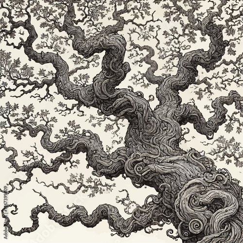 Black and white tree in vector style