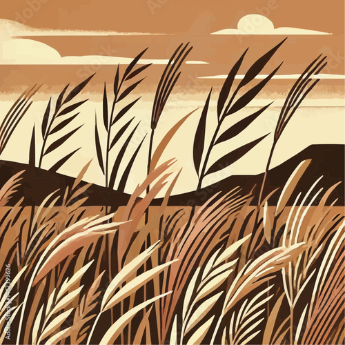 Grass at sunset in vector style