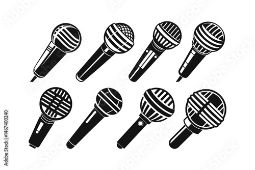 microphone icon set, mic silhouette vector