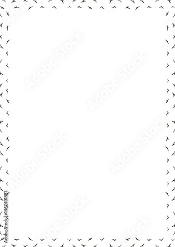 Silhouette of a flock of flying birds frame. Starling birds in the sky template. Frame with empty space