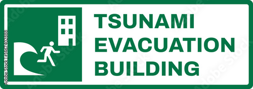 emergency and first aid safety signs v2 uppercase text_tsunami evacuation building_landscape size 1/2 a4,a3,a2,a1	 
