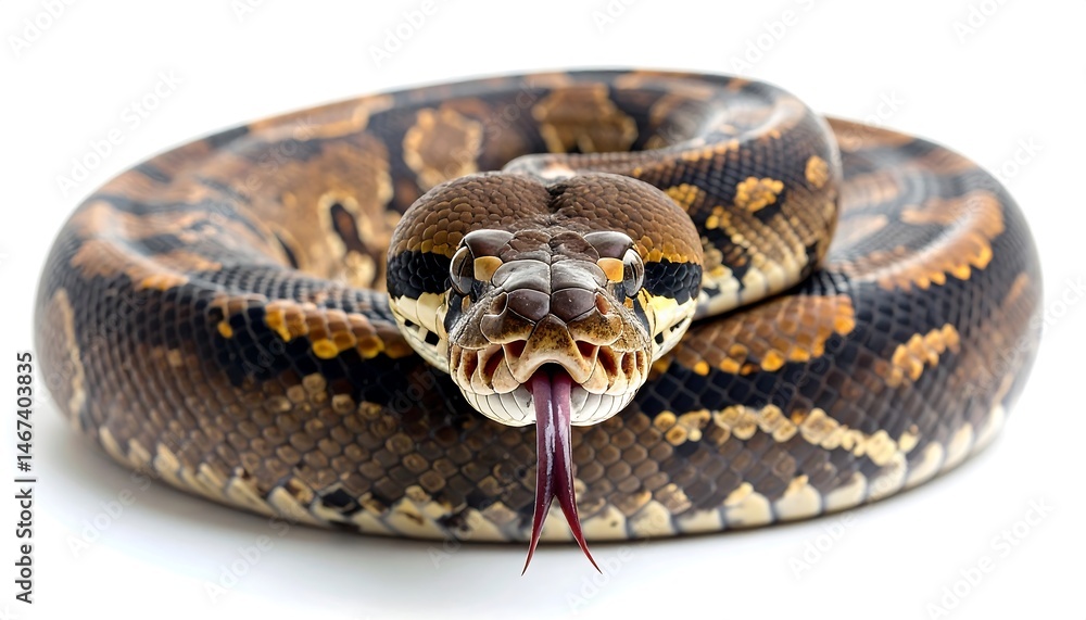 Obraz premium Brown Ball Python Coiled on White Background