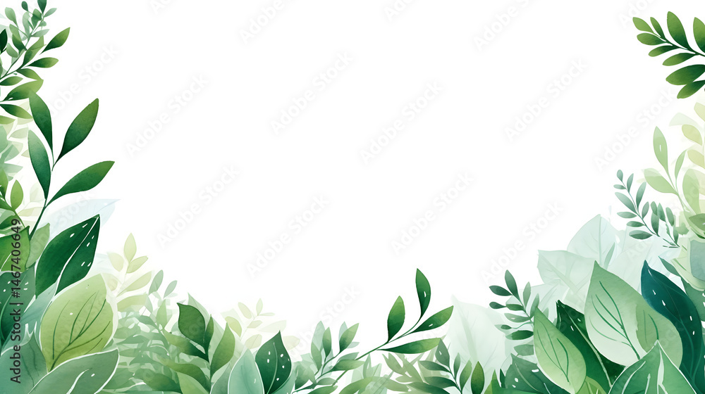 Professional Abstract Green Leaf Border on White Background for Design Projects Professional Abstract Green Leaf Border on White Background for Design Projects