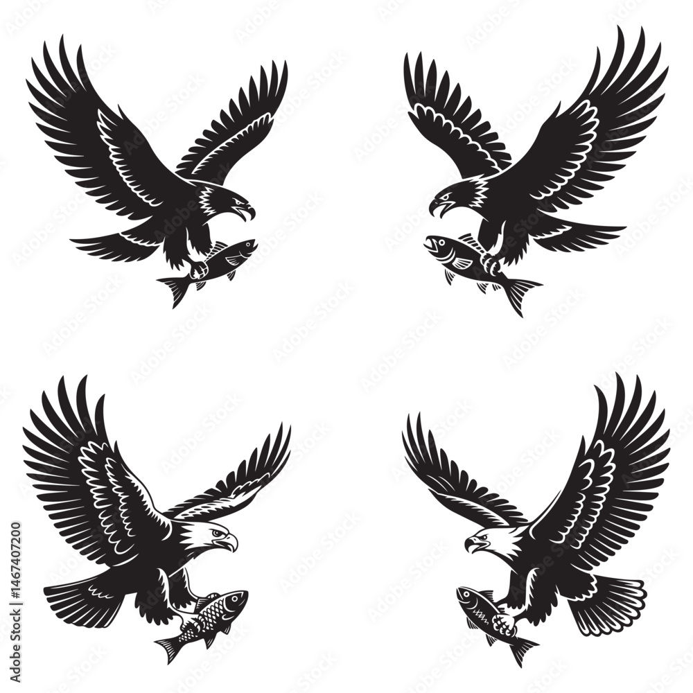 Fototapeta premium Dynamic Bird Vector Set with Flying, Perching, and Standing Poses in Bold Styles A stunning collection of birds in energetic poses, ideal for creating impactful wildlife and nature designs .Thank You.
