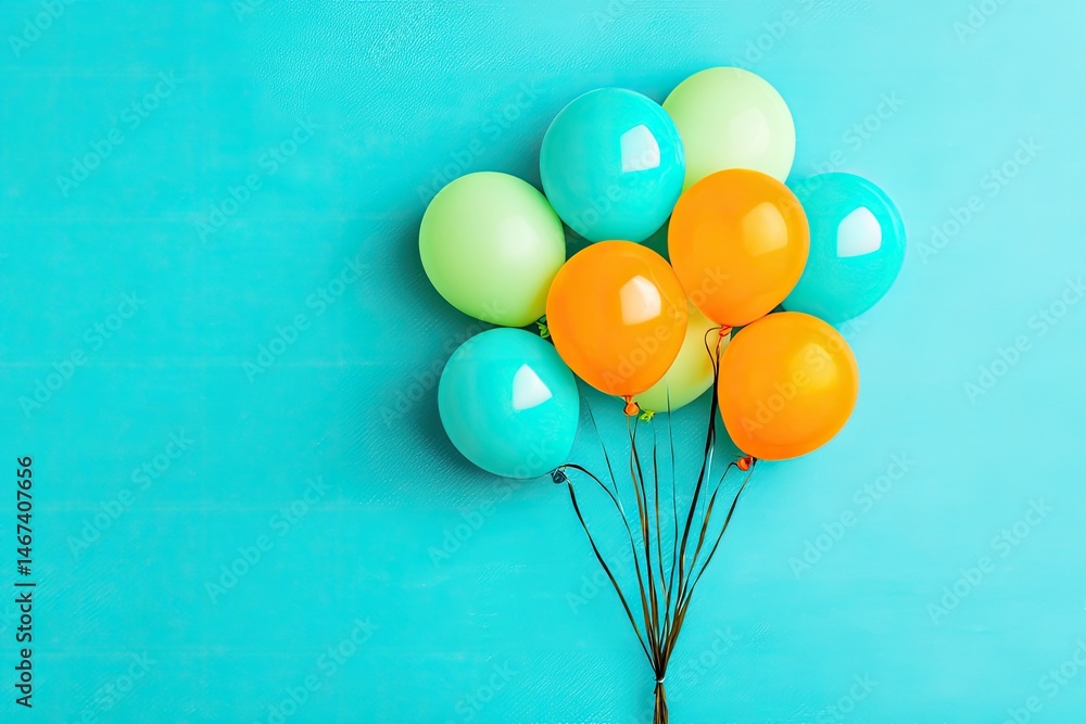 custom made wallpaper toronto digitalColorful Bunch of Party Balloons Floating Upwards on a Vibrant Turquoise Background.
