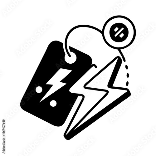 Energy Savings Tag with Lightning Bolt Offers Promotional Discounts Illustration