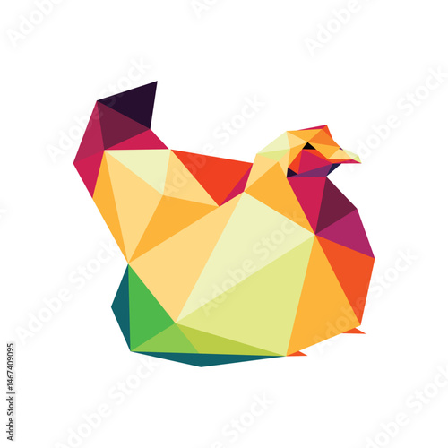 Colorful Hen Chicken Incubating in Polygon Low Poly. Colorful abstract Incubating Hen Icon. Hen full color Vector.