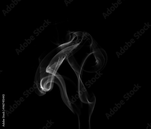 Close-up photo set of abstract white smoke or incense sticks floating on black background. Fog and clouds effect for design. Smog elements.	
