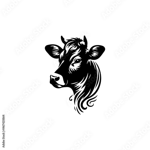 Fotografie Simple black and white silhouette of a cow's head.