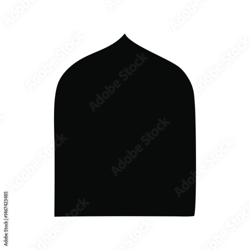 Vintage mosque arch window silhouette vector illustration. Islamic architecture element, traditional ornamental black design

